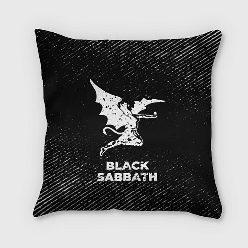 Подушка квадратная Black Sabbath с потертостями на темном фоне / 3D-принт – фото 1