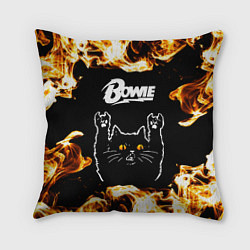 Подушка квадратная David Bowie рок кот и огонь, цвет: 3D-принт