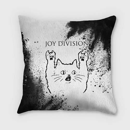 Подушка квадратная Joy Division рок кот на светлом фоне / 3D-принт – фото 1