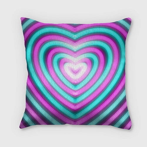 Подушка квадратная Неоновые сердца / 3D-принт – фото 1