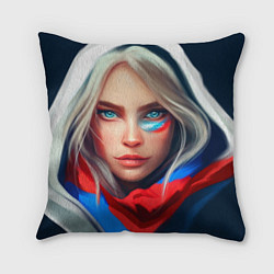 Подушка квадратная Девушка с голубыми глазами в флаге, цвет: 3D-принт