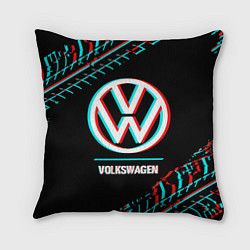Подушка квадратная Значок Volkswagen в стиле glitch на темном фоне, цвет: 3D-принт