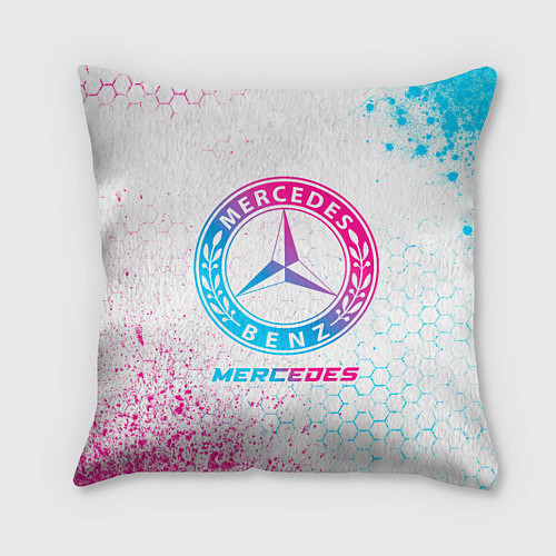 Подушка квадратная Mercedes neon gradient style / 3D-принт – фото 1