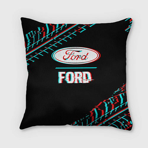 Подушка квадратная Значок Ford в стиле glitch на темном фоне / 3D-принт – фото 1
