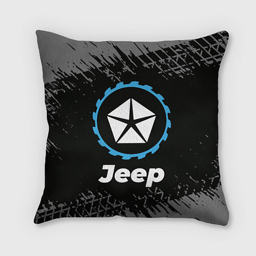 Подушка квадратная Jeep в стиле Top Gear со следами шин на фоне / 3D-принт – фото 1