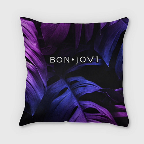 Подушка квадратная Bon Jovi neon monstera / 3D-принт – фото 1