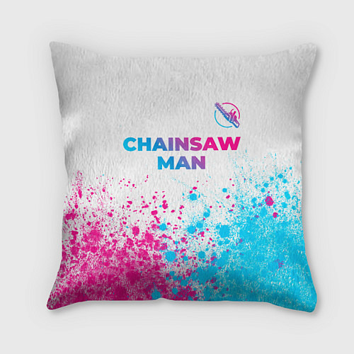 Подушка квадратная Chainsaw Man neon gradient style: символ сверху / 3D-принт – фото 1