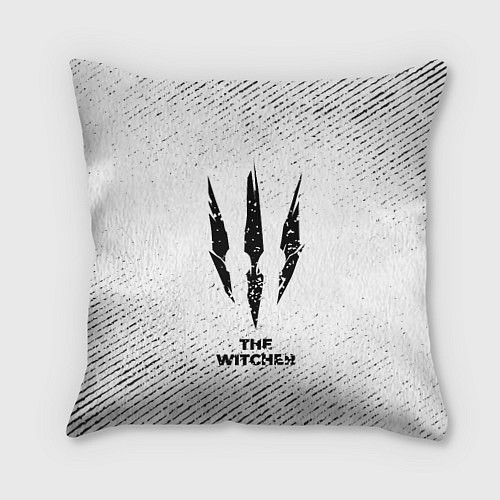 Подушка квадратная The Witcher с потертостями на светлом фоне / 3D-принт – фото 1