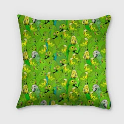 Подушка квадратная Зеленые волнистые попугайчики, цвет: 3D-принт