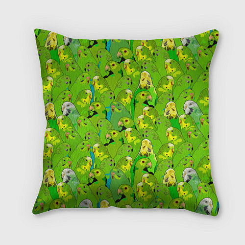 Подушка квадратная Зеленые волнистые попугайчики / 3D-принт – фото 1