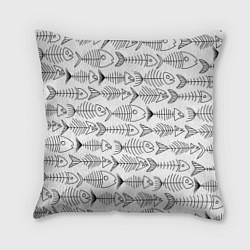 Подушка квадратная Рыбные скелетики, цвет: 3D-принт