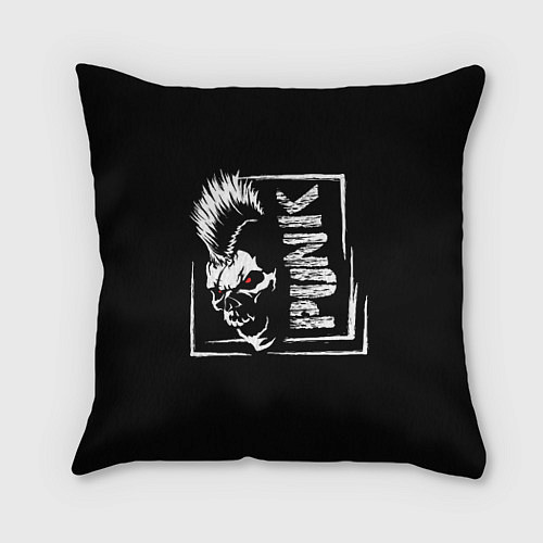 Подушка квадратная Панк - череп с ирокезом / 3D-принт – фото 1
