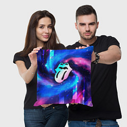 Подушка квадратная Rolling Stones неоновый космос, цвет: 3D-принт — фото 2