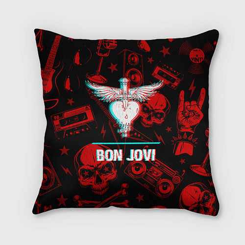 Подушка квадратная Bon Jovi rock glitch / 3D-принт – фото 1