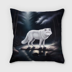 Подушка квадратная Белый волк в лесу, цвет: 3D-принт