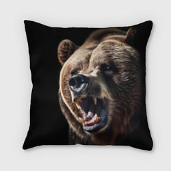 Подушка квадратная Бурый медведь рычит, цвет: 3D-принт