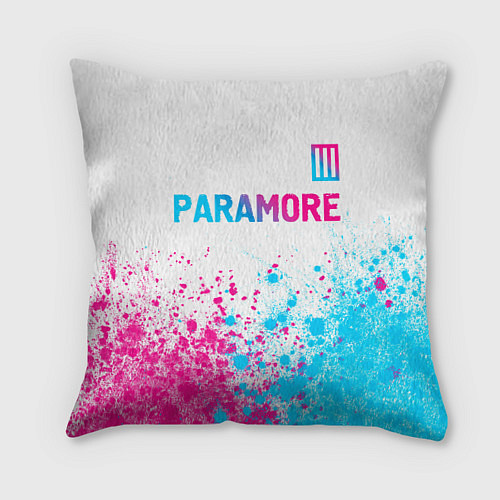 Подушка квадратная Paramore neon gradient style: символ сверху / 3D-принт – фото 1