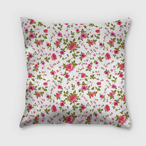 Подушка квадратная Розовые цветы на белом фоне / 3D-принт – фото 1