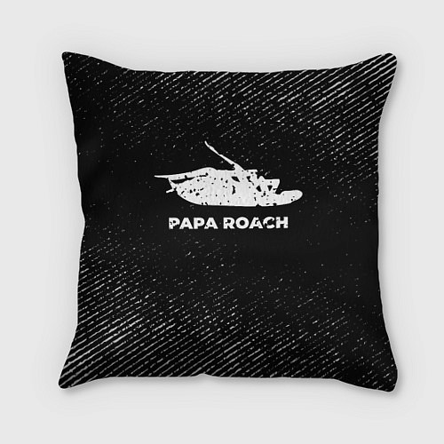 Подушка квадратная Papa Roach с потертостями на темном фоне / 3D-принт – фото 1