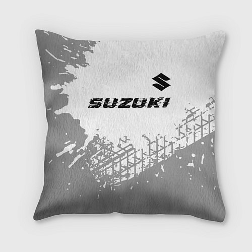 Подушка квадратная Suzuki speed на светлом фоне со следами шин: симво / 3D-принт – фото 1