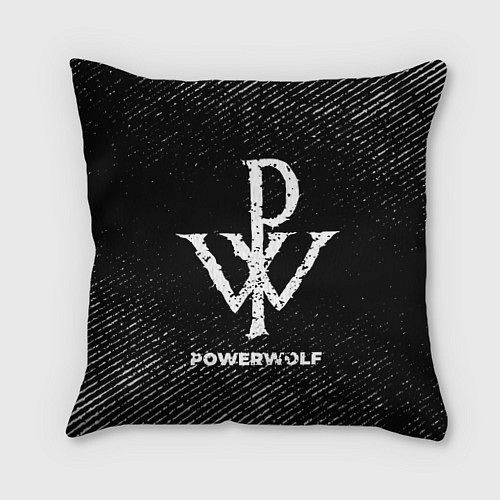 Подушка квадратная Powerwolf с потертостями на темном фоне / 3D-принт – фото 1