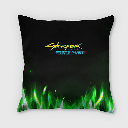 Подушка квадратная Cyberpunk 2077 phantom liberty green fire logo / 3D-принт – фото 1