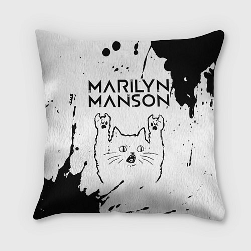 Подушка квадратная Marilyn Manson рок кот на светлом фоне / 3D-принт – фото 1