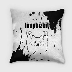 Подушка квадратная Limp Bizkit рок кот на светлом фоне, цвет: 3D-принт