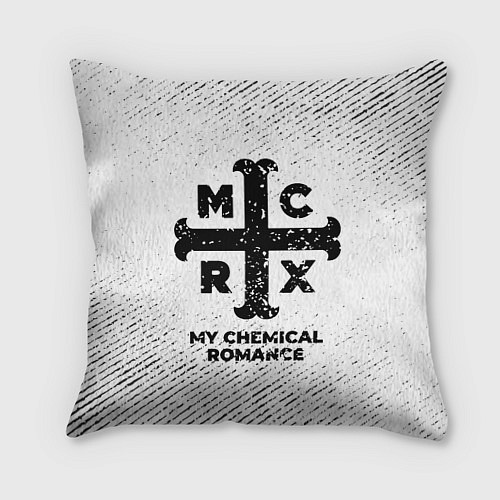 Подушка квадратная My Chemical Romance с потертостями на светлом фоне / 3D-принт – фото 1