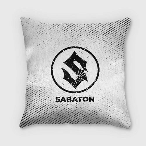 Подушка квадратная Sabaton с потертостями на светлом фоне / 3D-принт – фото 1