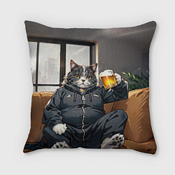 Подушка квадратная Толстый кот со стаканом пива, цвет: 3D-принт