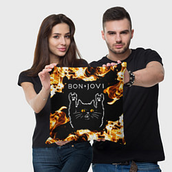 Подушка квадратная Bon Jovi рок кот и огонь, цвет: 3D-принт — фото 2