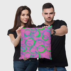 Подушка квадратная Тай дай розовый с зеленым, цвет: 3D-принт — фото 2