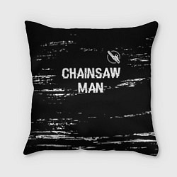 Подушка квадратная Chainsaw Man glitch на темном фоне: символ сверху, цвет: 3D-принт