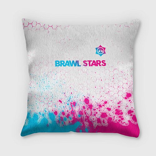 Подушка квадратная Brawl Stars neon gradient style: символ сверху / 3D-принт – фото 1