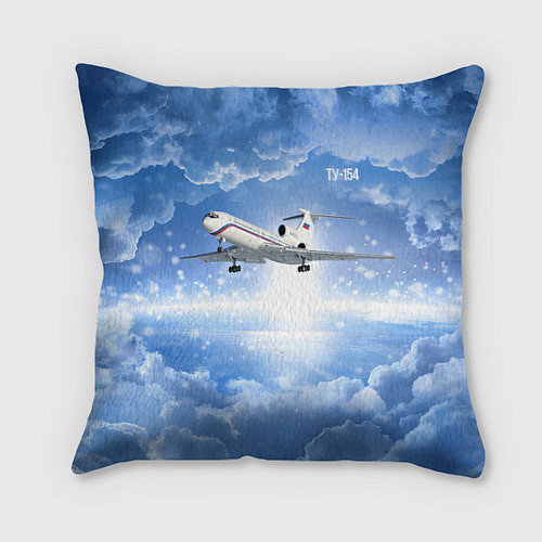 Подушка квадратная Ту-154 в морозном небе / 3D-принт – фото 1