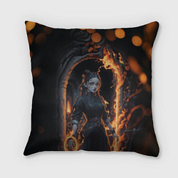 Подушка квадратная Готическая девушка с двумя косами огненная магия, цвет: 3D-принт