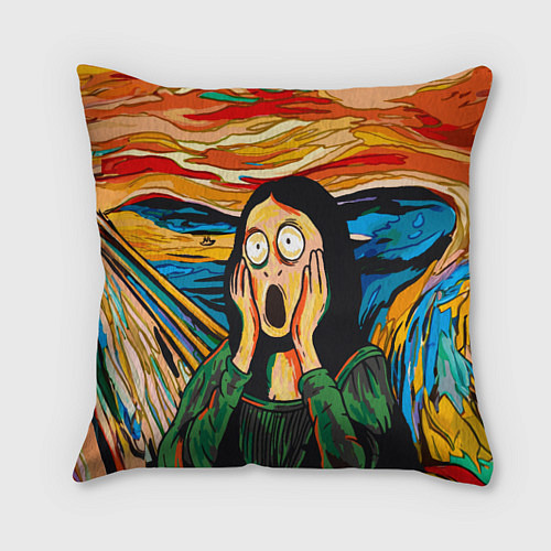 Подушка квадратная Мона Лиза в стиле картины Крик / 3D-принт – фото 1