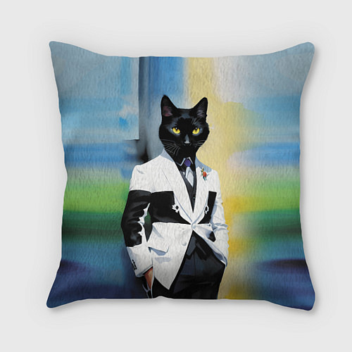 Подушка квадратная Cat fashionista - neural network - pop art / 3D-принт – фото 1