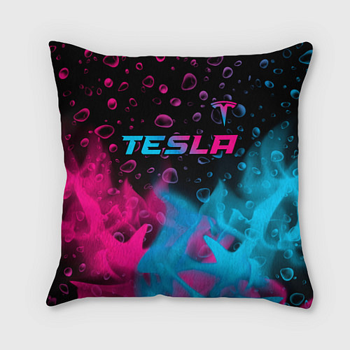 Подушка квадратная Tesla - neon gradient: символ сверху / 3D-принт – фото 1