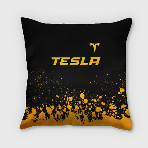 Подушка квадратная Tesla - gold gradient: символ сверху / 3D-принт – фото 1