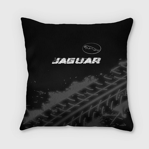 Подушка квадратная Jaguar speed на темном фоне со следами шин: символ / 3D-принт – фото 1