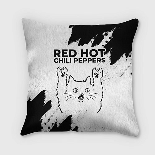 Подушка квадратная Red Hot Chili Peppers рок кот на светлом фоне / 3D-принт – фото 1
