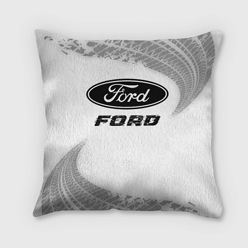 Подушка квадратная Ford speed на светлом фоне со следами шин / 3D-принт – фото 1