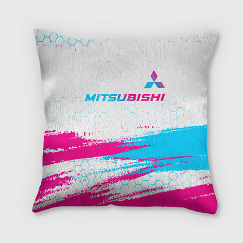 Подушка квадратная Mitsubishi neon gradient style: символ сверху / 3D-принт – фото 1