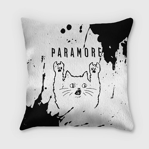 Подушка квадратная Paramore рок кот на светлом фоне / 3D-принт – фото 1