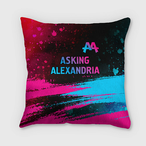 Подушка квадратная Asking Alexandria - neon gradient: символ сверху / 3D-принт – фото 1