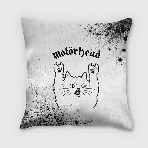 Подушка квадратная Motorhead рок кот на светлом фоне / 3D-принт – фото 1