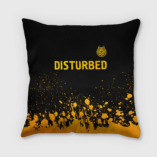 Подушка квадратная Disturbed - gold gradient: символ сверху / 3D-принт – фото 1