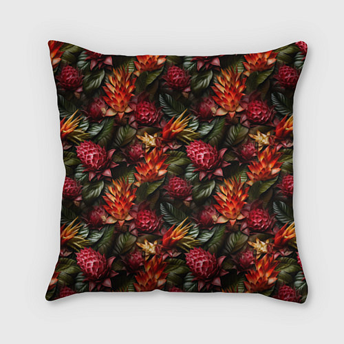 Подушка квадратная Тропические цветы / 3D-принт – фото 1